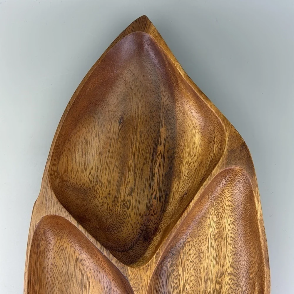 Vintage Handcrafted Large Wooden Leaf Tray